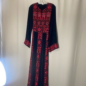 Palestinian Abaya Red/black with back tie